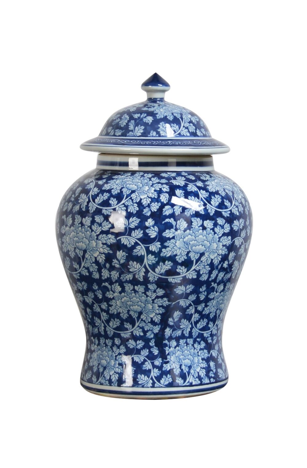 Vaso Potiche in ceramica con decoro floreale su fondo azzurro