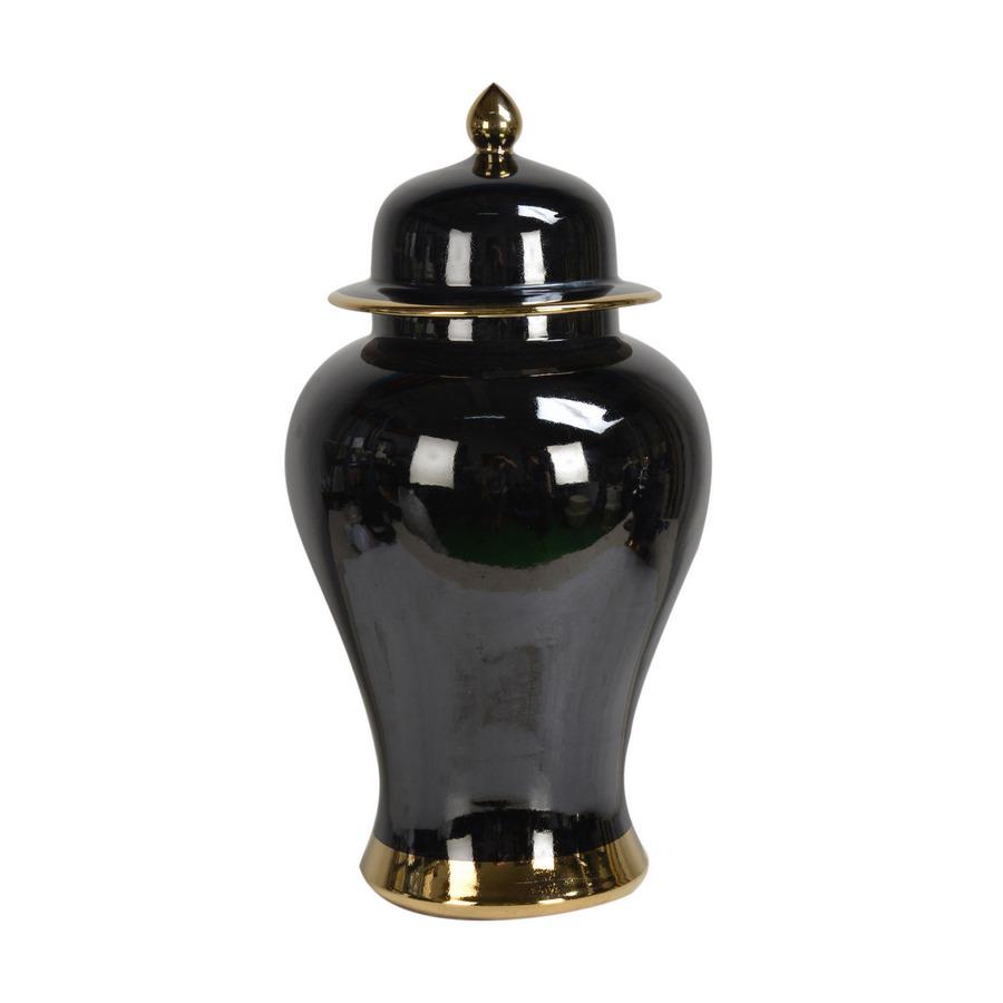 Vaso potiche in ceramica nera bordo oro