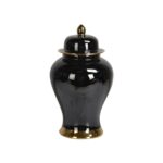 Vaso potiche in ceramica nera bordo oro