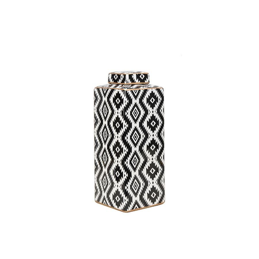 Vaso potiche in ceramica motivo optical bianco e nero