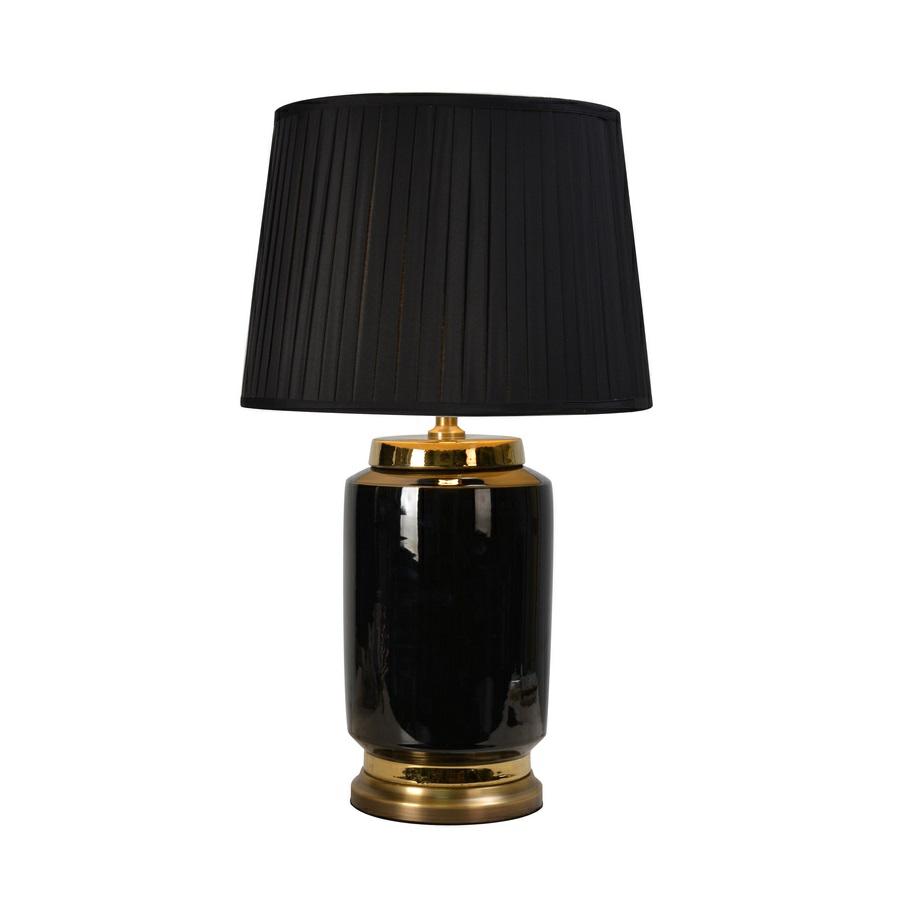 Lampada da tavolo in ceramica nera dettagli oro con paralume