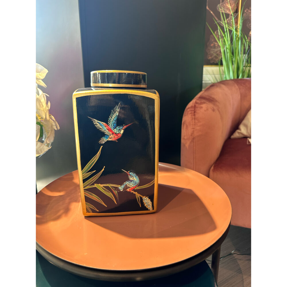Vaso Potiche in ceramica con fondo blu e decoro - immagine 3