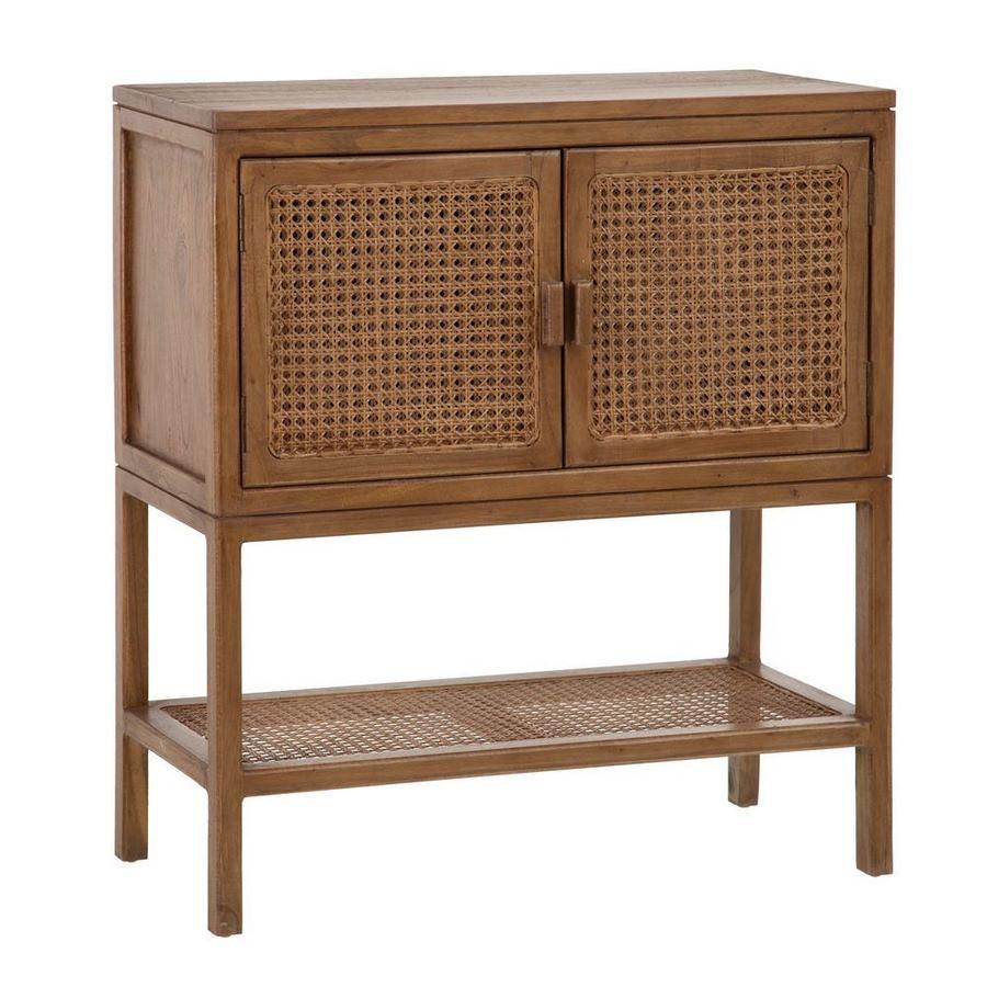 Credenza in legno di mango e paglia di Vienna con 2 ante