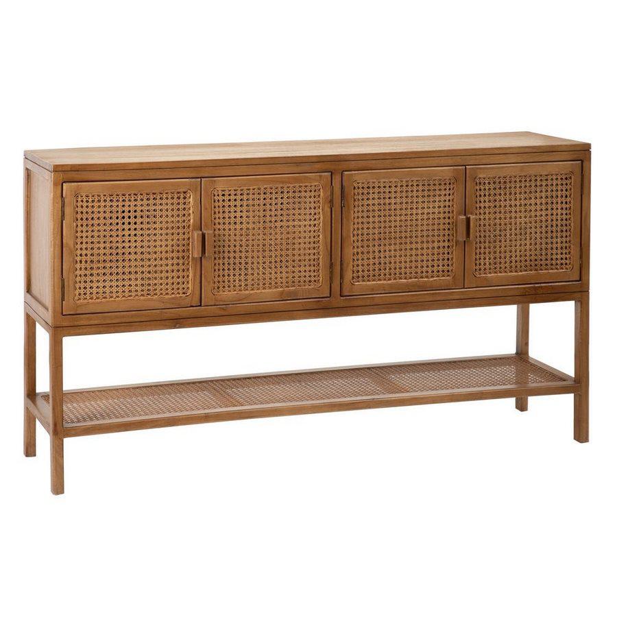Credenza in legno di mango e paglia di Vienna con 4 ante