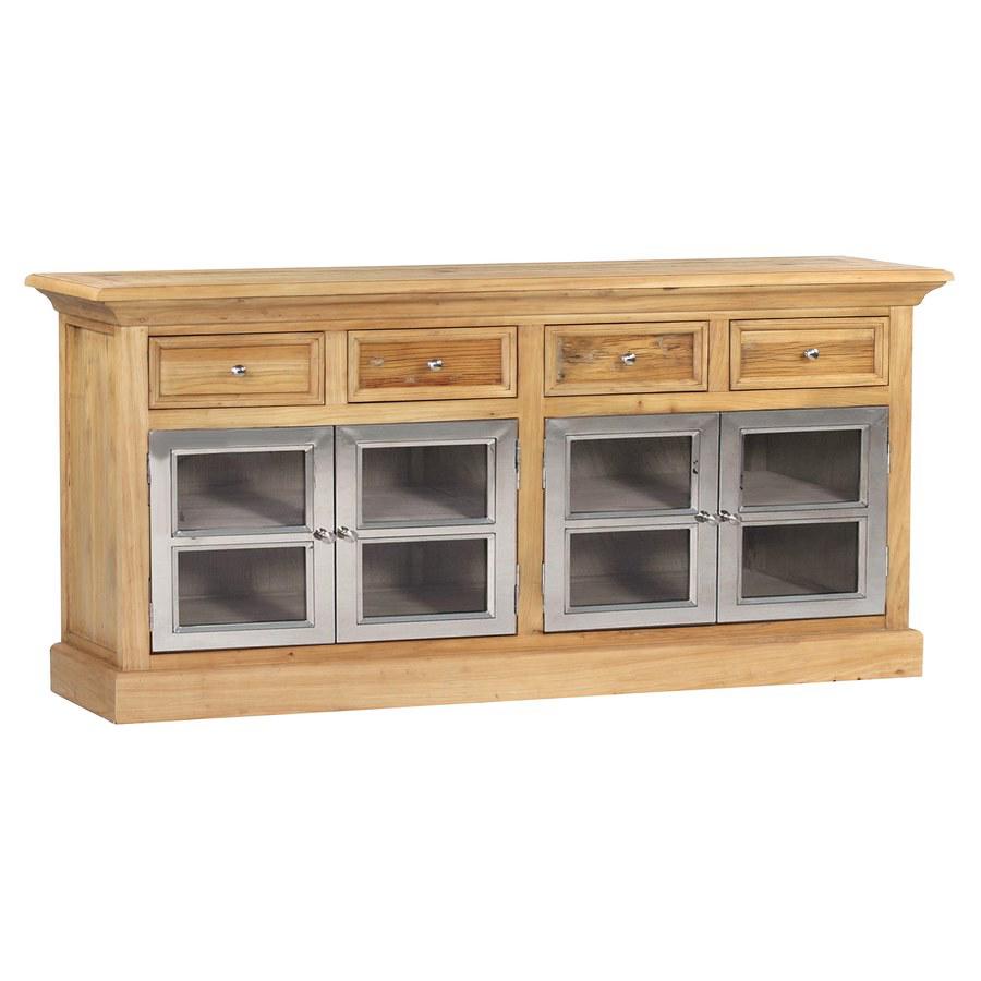 Credenza buffet grande in legno di olmo riciclato  e acciaio 4 ante e 4 cassetti