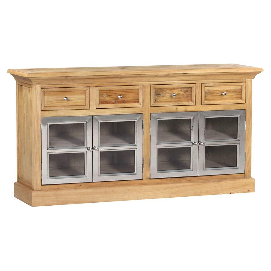 Credenza buffet in legno di olmo riciclato e acciaio 4 ante e 4 cassetti