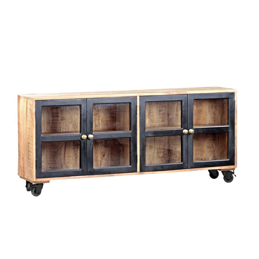 Credenza in legno di mango con 4 ante nere