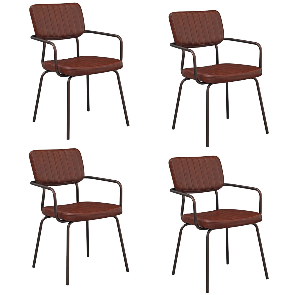 Set di 4 sedie imbottite con struttura in metallo e braccioli