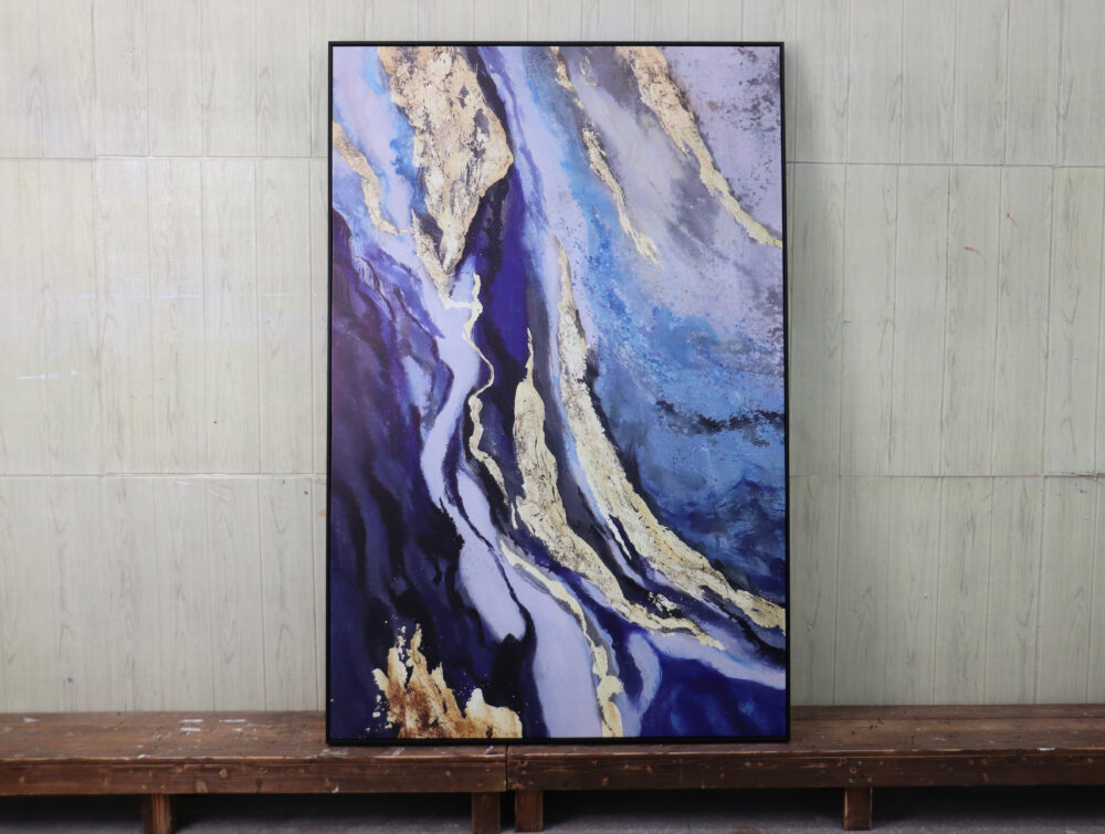 Quadro rettangolare astratto blu e oro in resina - immagine 2