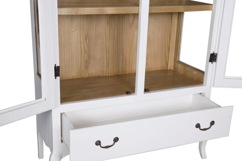Vetrina bianca in legno di rovere con 2 ante e 1 cassetto - immagine 5