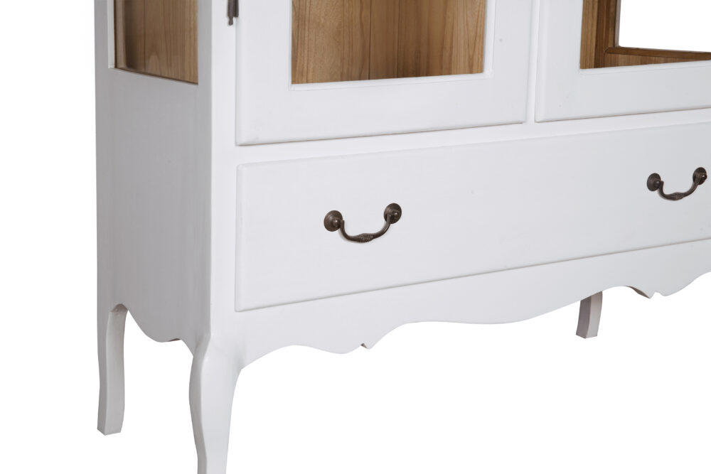 Vetrina bianca in legno di rovere con 2 ante e 1 cassetto - immagine 3