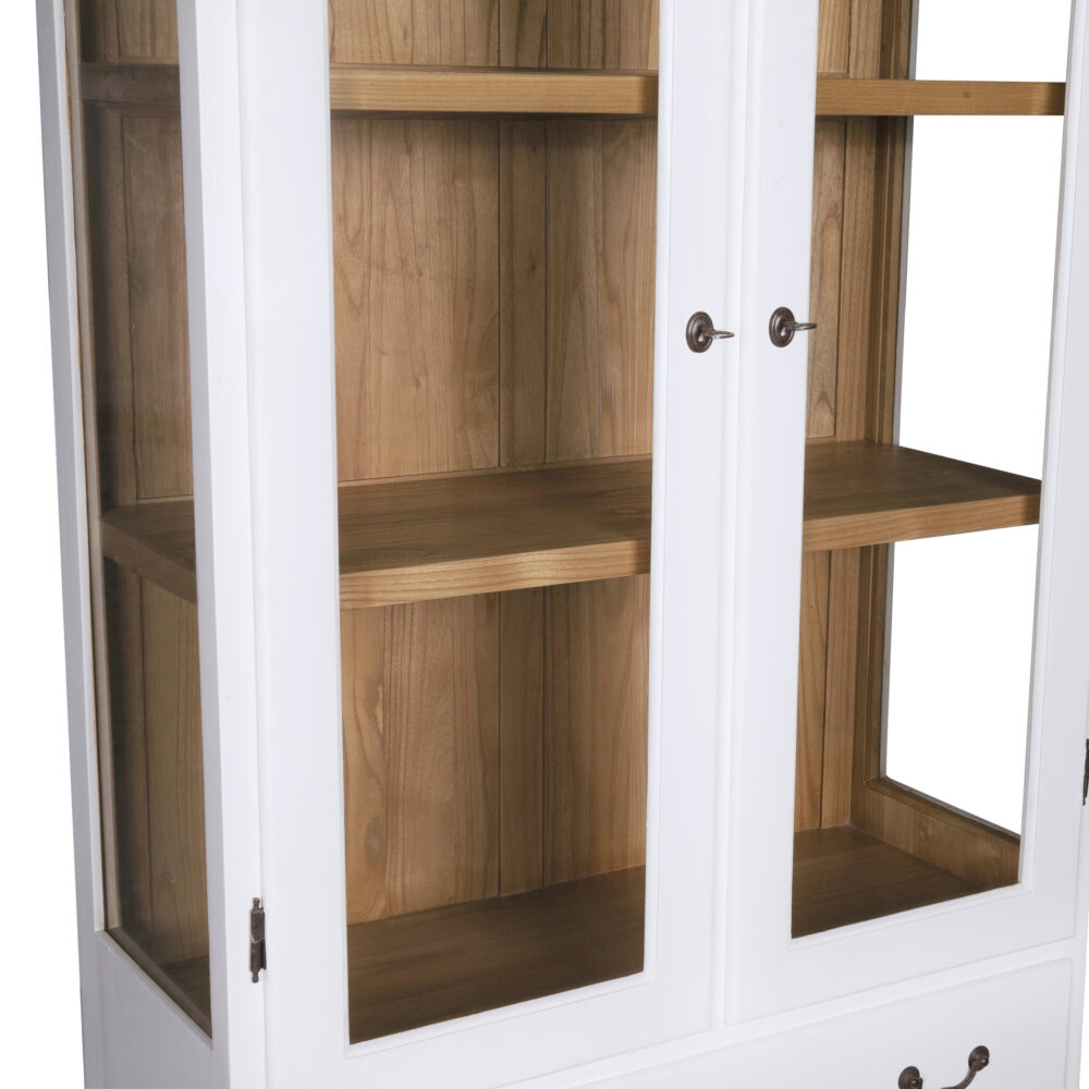 Vetrina bianca in legno di rovere con 2 ante e 1 cassetto - immagine 10