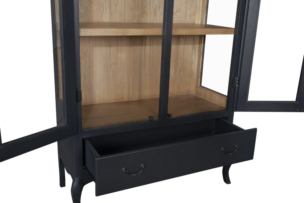Vetrina nera in legno di rovere con 2 ante e 1 cassetto - immagine 4