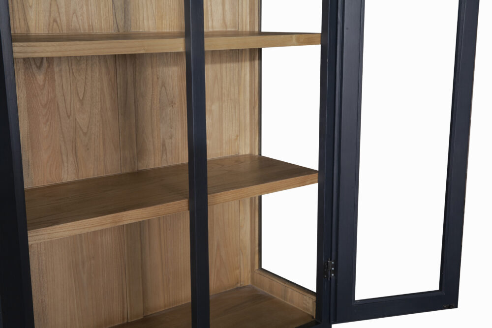 Vetrina nera in legno di rovere con 2 ante e 1 cassetto - immagine 5