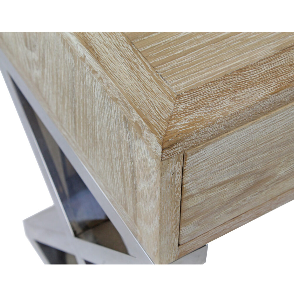 Side Table in olmo riciclato con base in acciaio lucido e cassetto - immagine 2