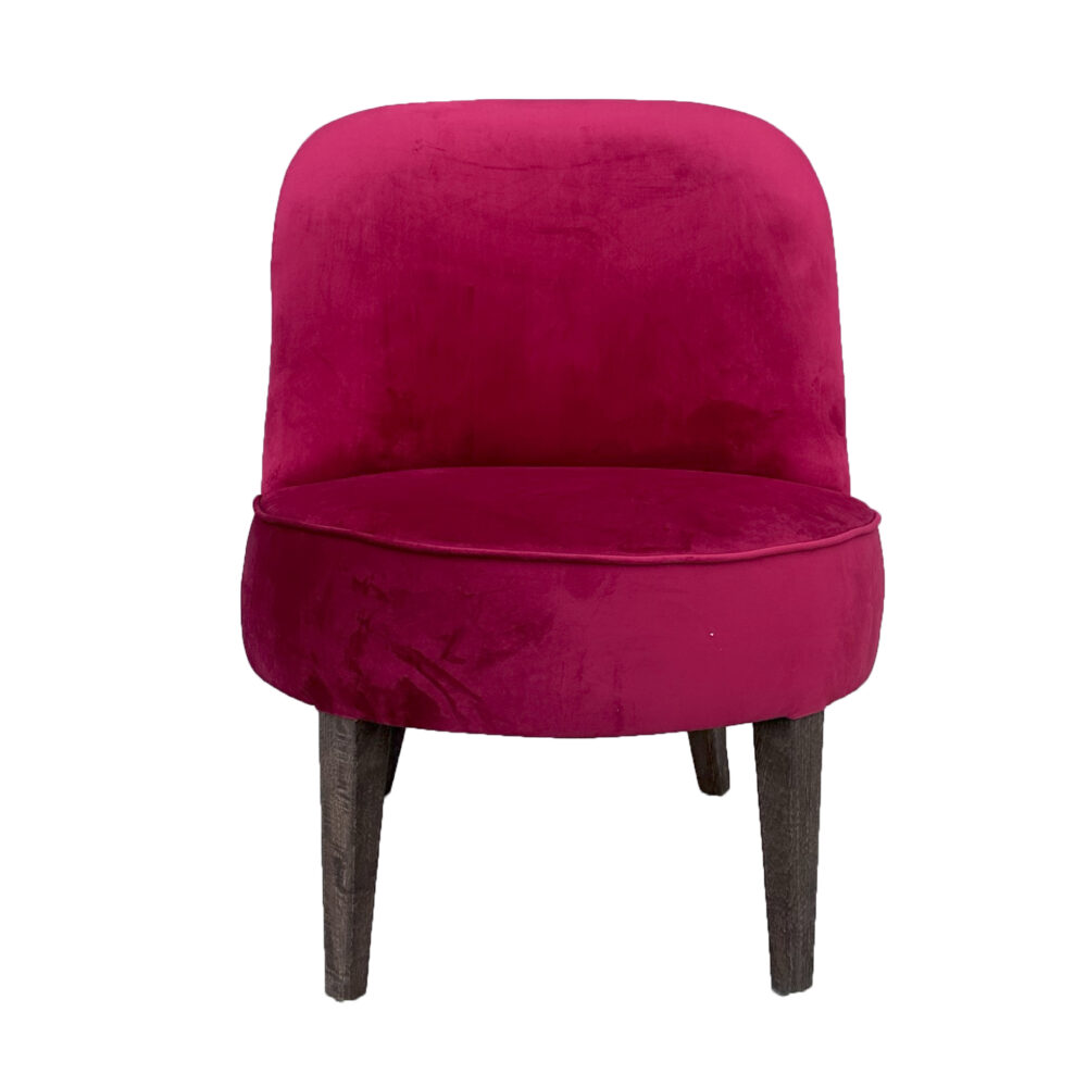 Poltroncina imbottita in velluto rosso rubino