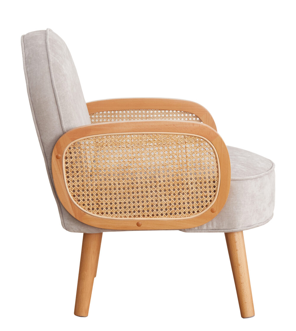 Poltroncina grigio perla imbottita con braccioli in paglia di Vienna - immagine 4