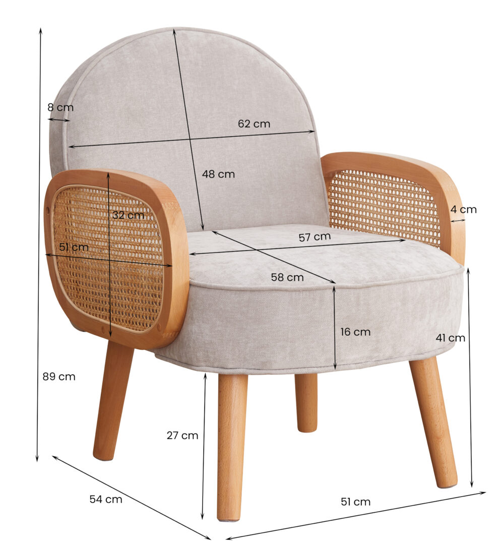 Poltroncina grigio perla imbottita con braccioli in paglia di Vienna - immagine 2
