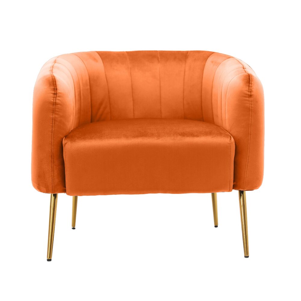 Poltrona in tessuto color arancione con gambe in metallo dorato - immagine 4