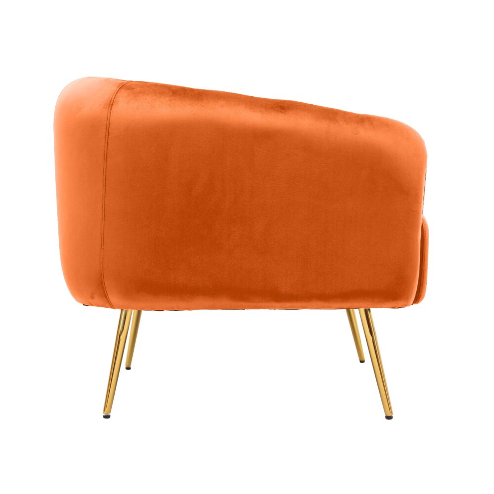 Poltrona in tessuto color arancione con gambe in metallo dorato - immagine 2