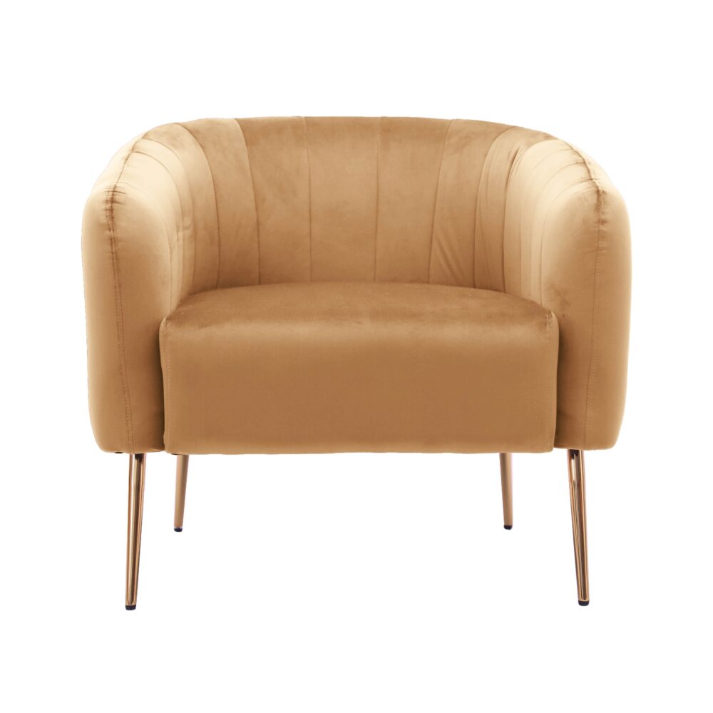 Poltrona in tessuto color nocciola con gambe in metallo dorato - immagine 5
