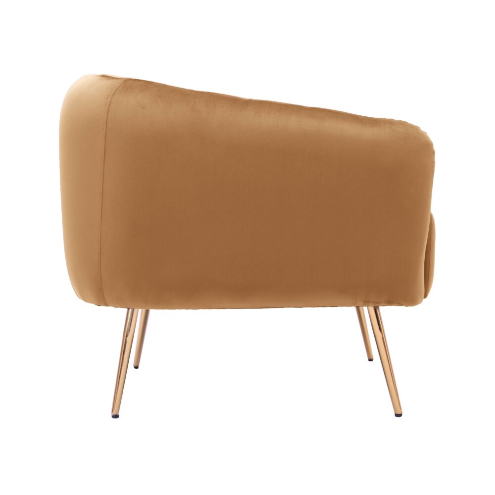 Poltrona in tessuto color nocciola con gambe in metallo dorato - immagine 4