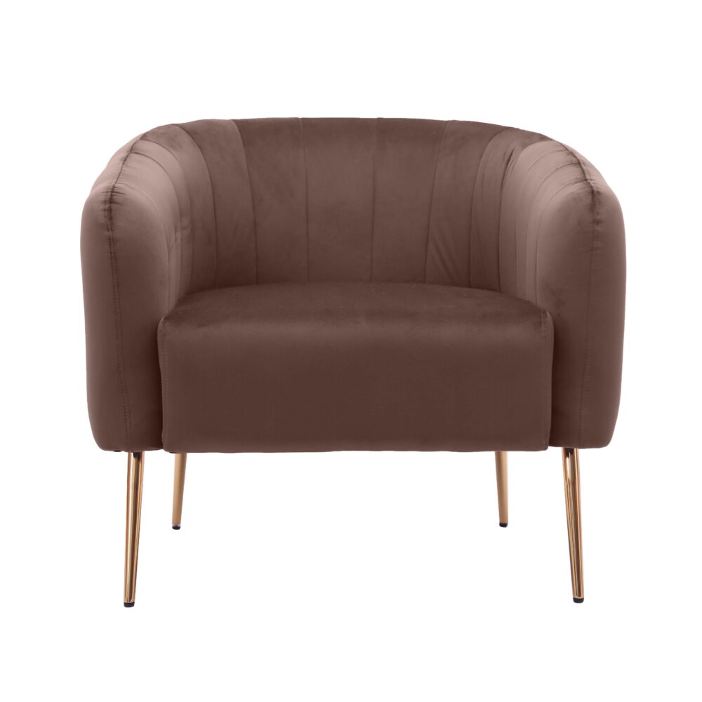 Poltrona in tessuto color marrone con gambe in metallo dorato - immagine 5