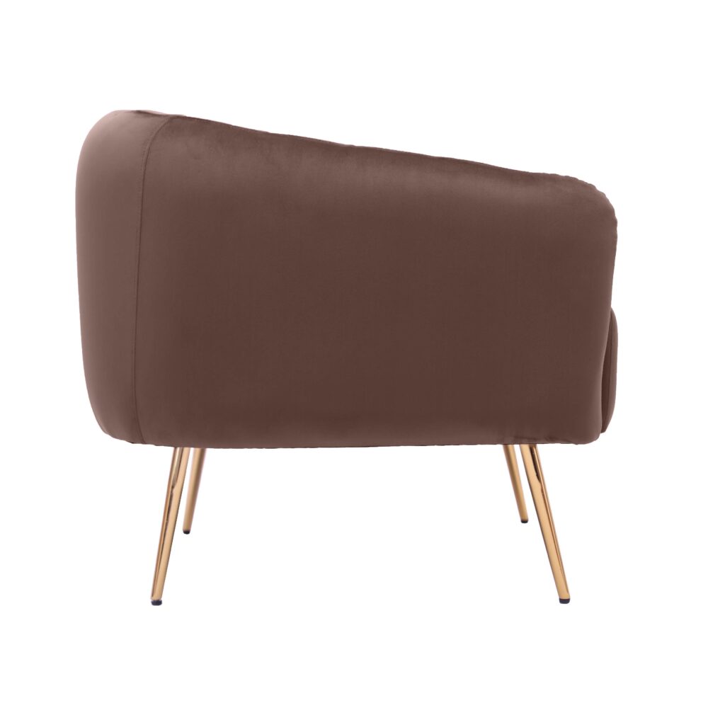 Poltrona in tessuto color marrone con gambe in metallo dorato - immagine 4