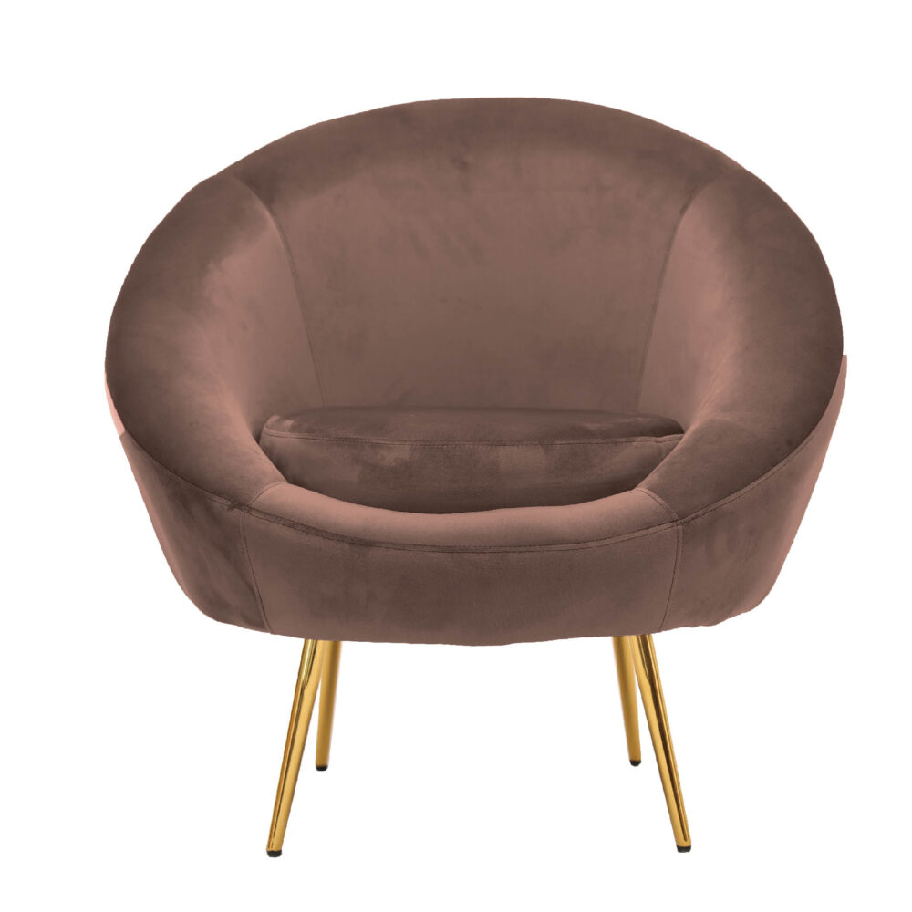 Poltrona in tessuto marrone con gambe in metallo dorato - immagine 4