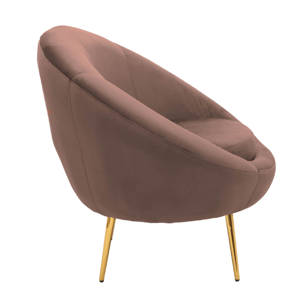 Poltrona in tessuto marrone con gambe in metallo dorato - immagine 3