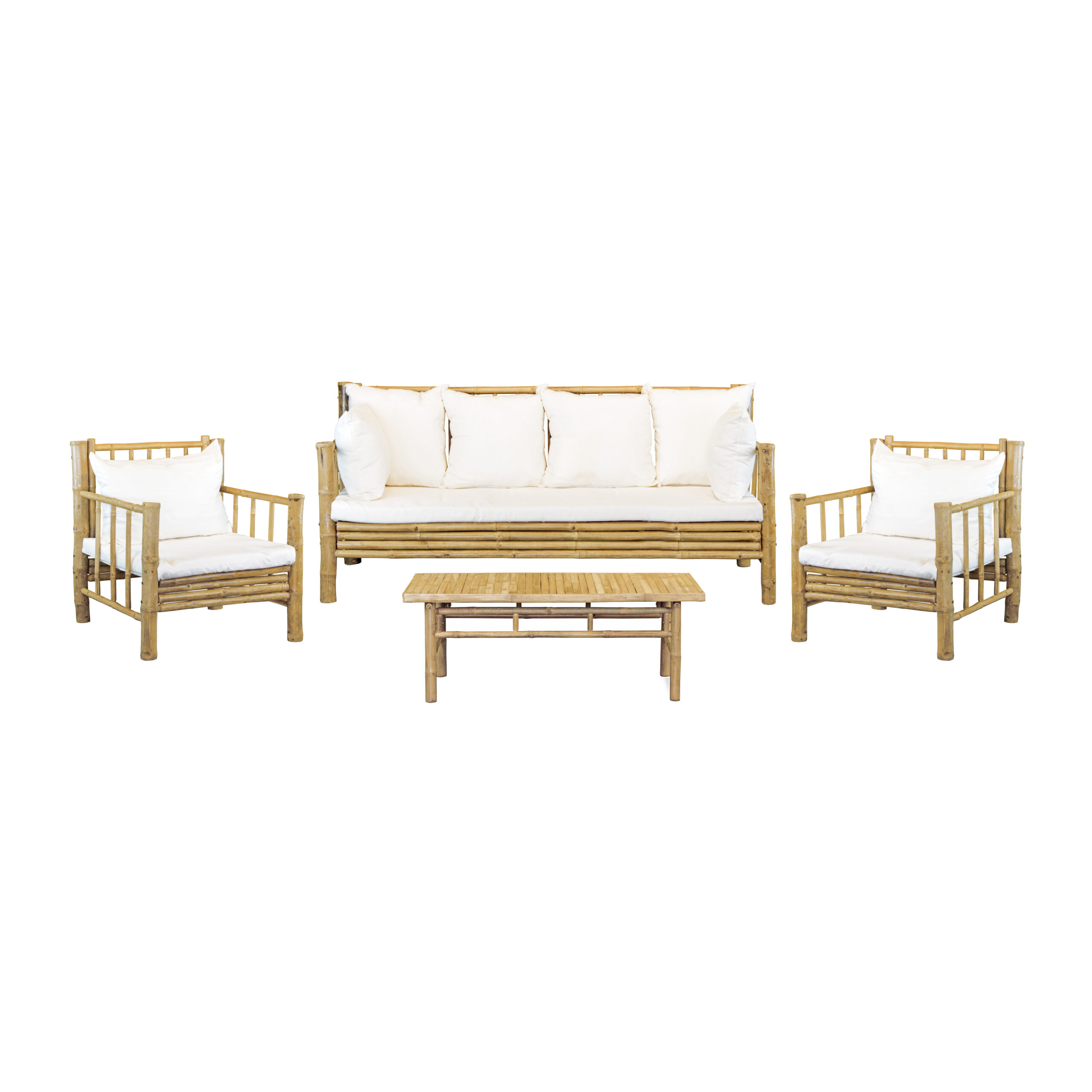 Set da Giardino in Bamboo 5 posti con cuscini
